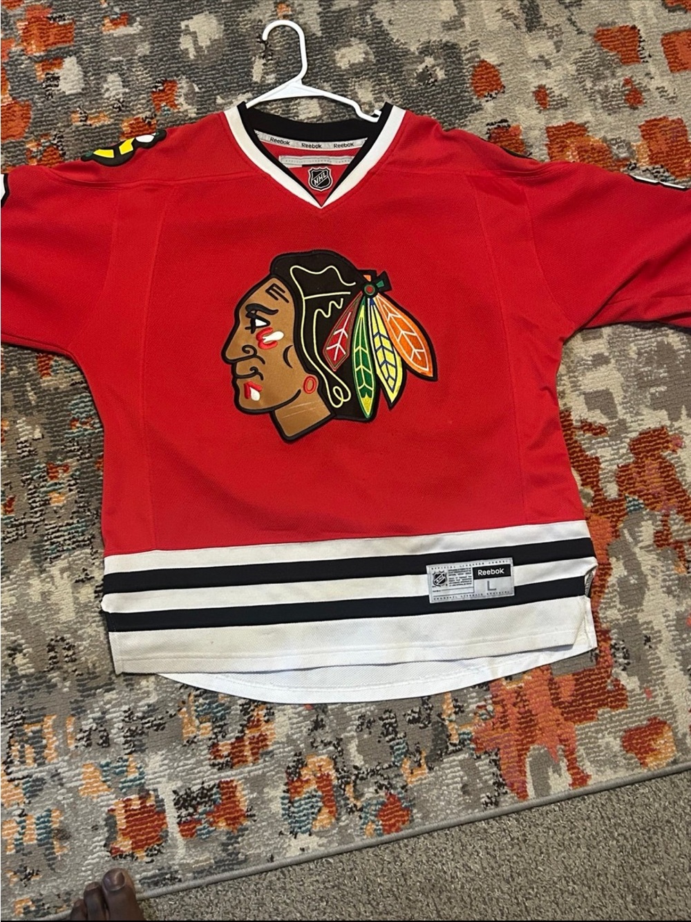 Reebok Red Black White Chicago-Style Hockey Jersey
